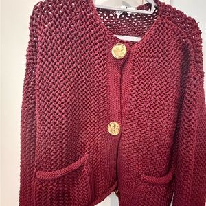 Zara Burgundy Chunky Knit Button Cardigan